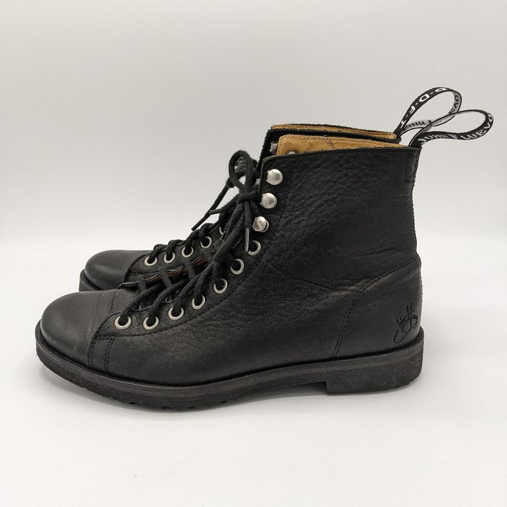 John Fluevog Radio Phil Boot Black Lace Up Leather Size 9